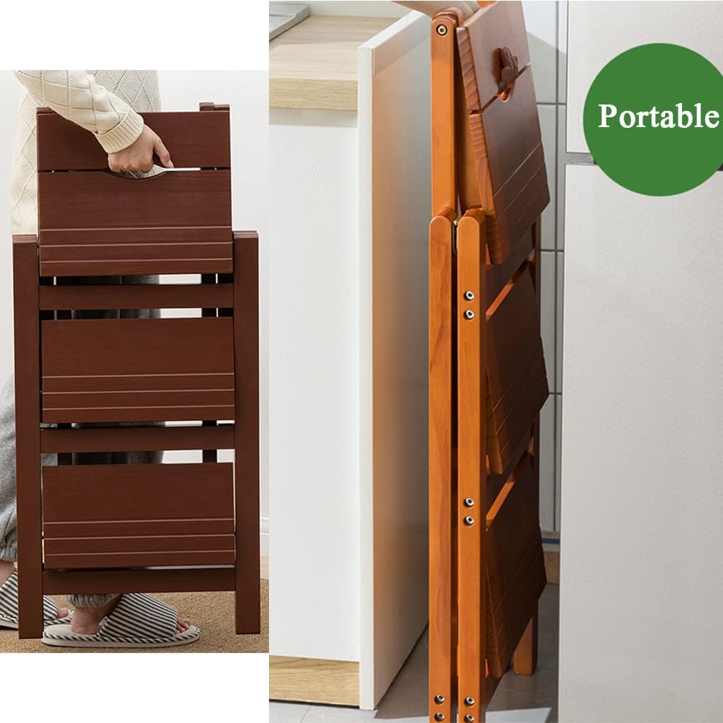 Solid Wood Folding Step Ladder Wide Non-Slip Pedal 120kg Load-Bearing Stable Step Stool No-Install Folding Step Ladder Stool Portable Step Ladder Multi-Colored