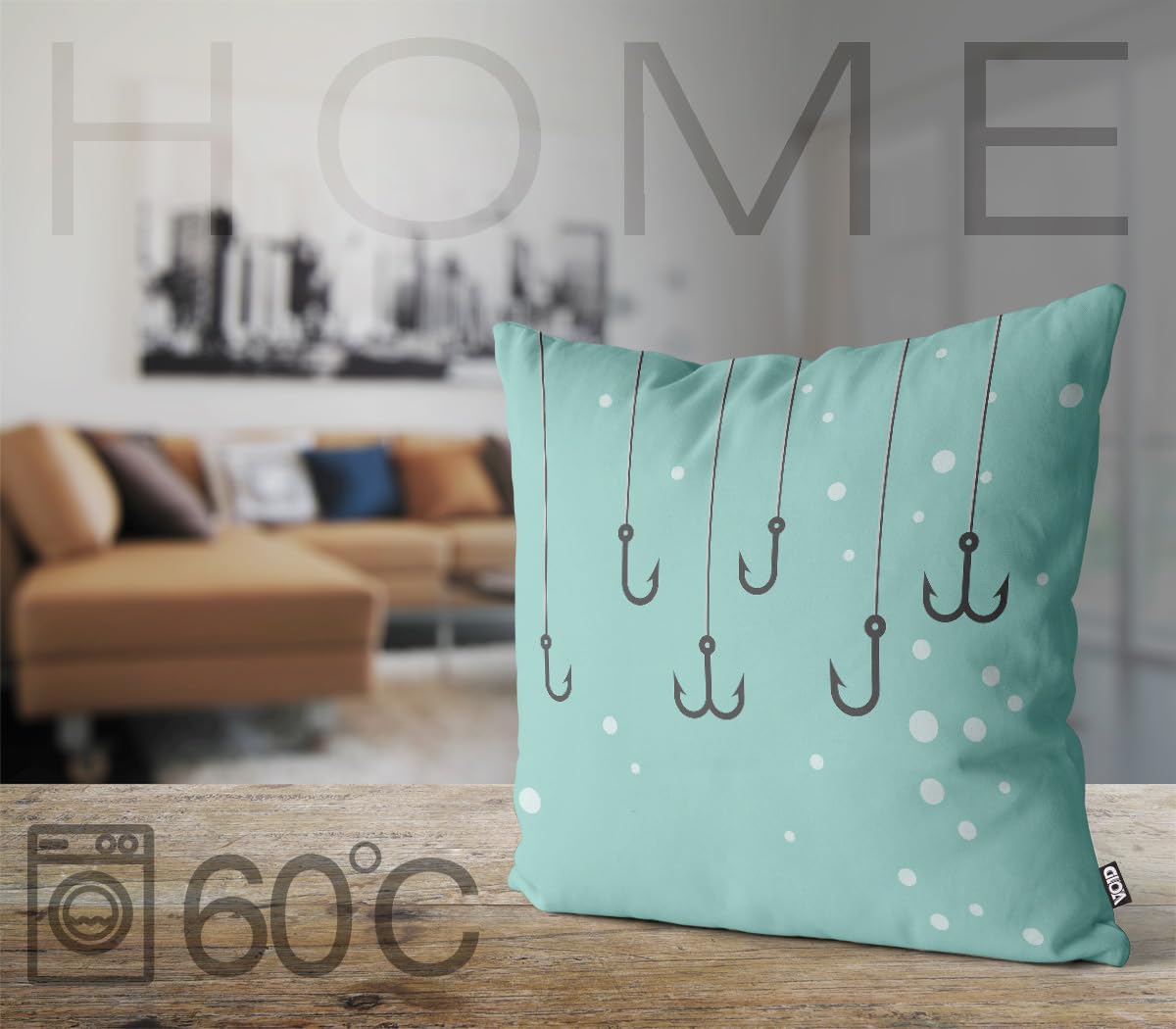 VOID Ami da pesca con pesce pesce, federa per cuscino per divano, soggiorno, decorazione impermeabile, cuscino da giardino, dimensioni: 80 x 80 cm