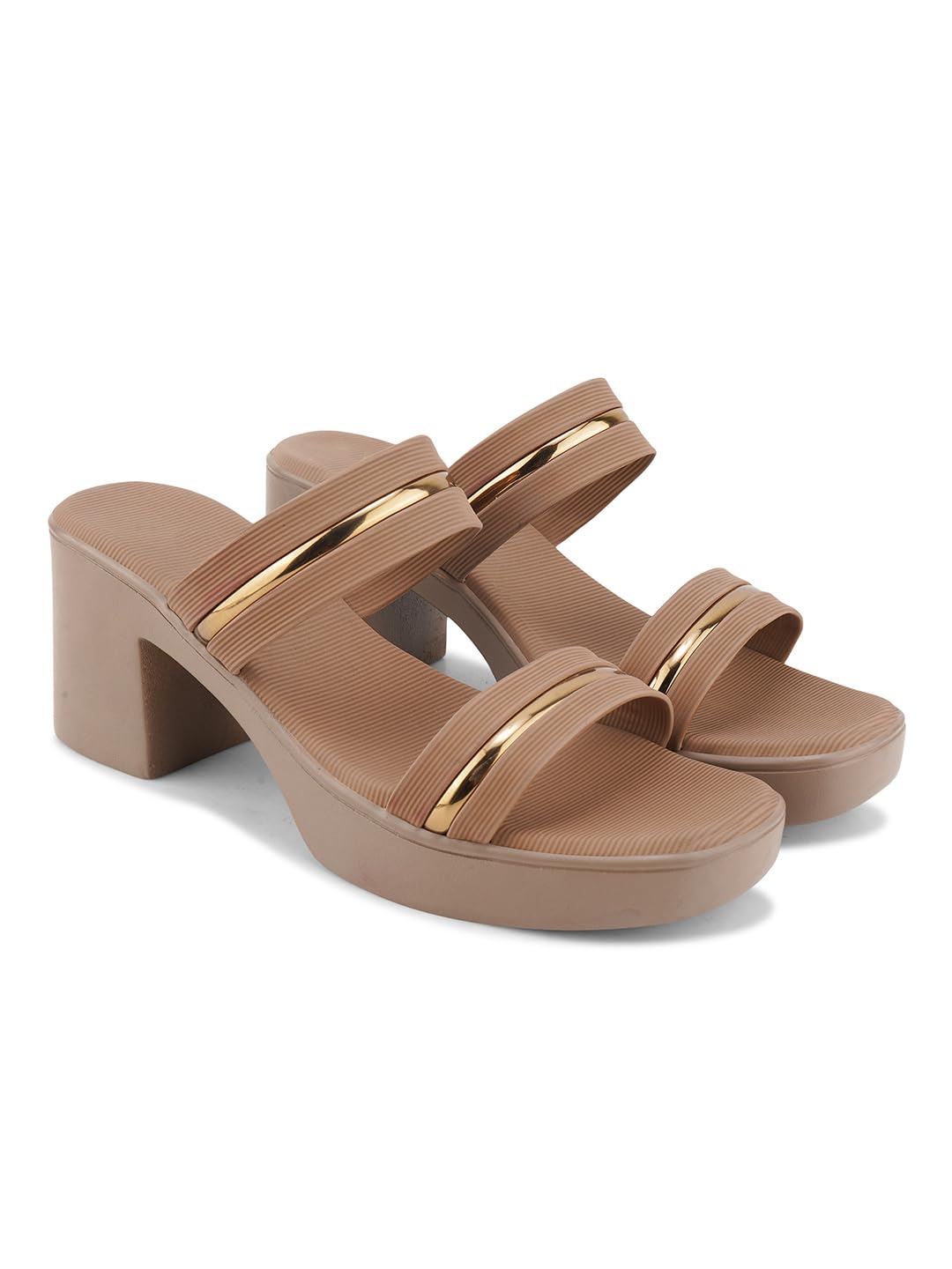tryme Women's Strappy Double with Golden Tine Strap Comfortable Wedding & Party Block Heel Sandals-picture-44