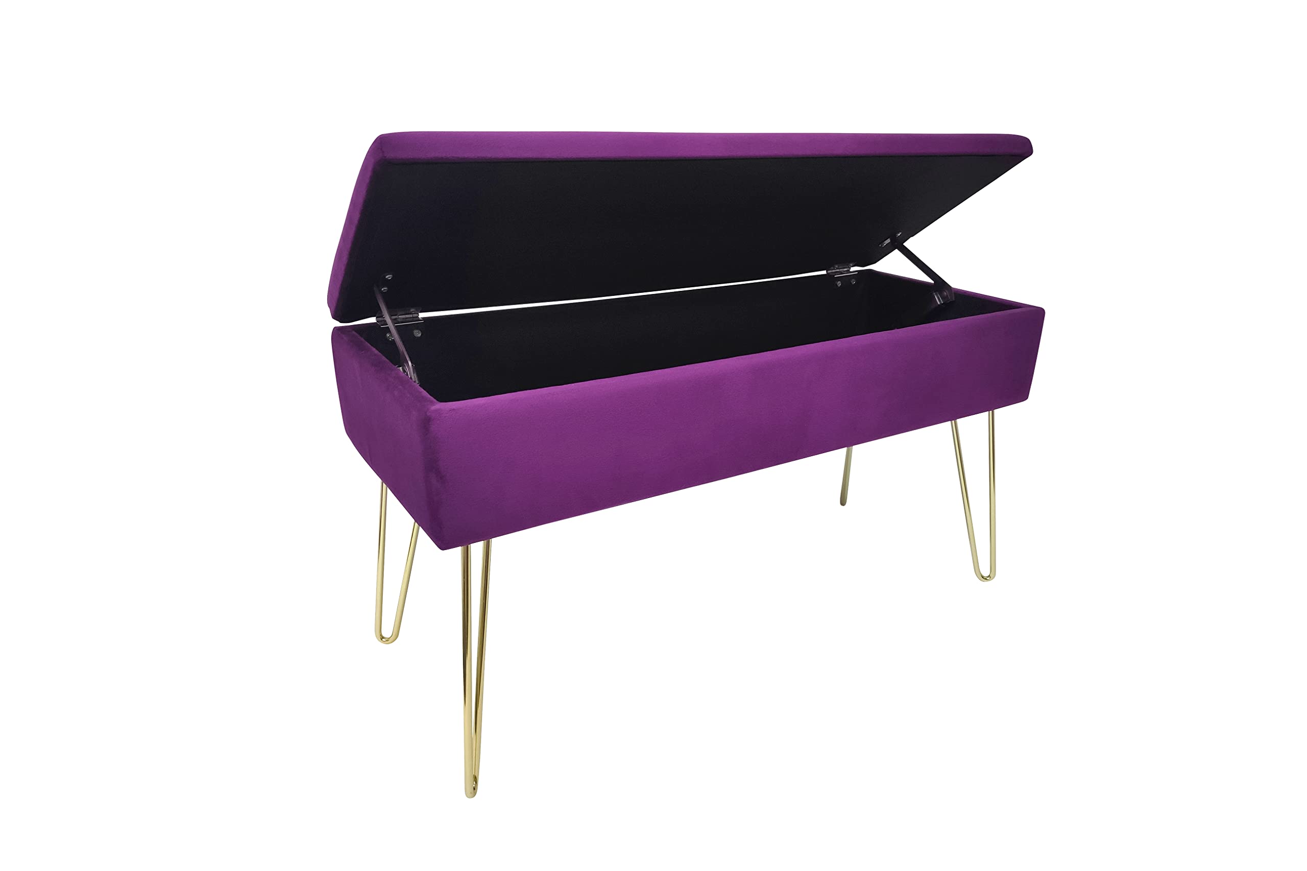 ECHTWERK Banquete Scarlett-Banco Acolchado con Funda de Terciopelo (Rectangular, con Espacio de Almacenamiento, Patas de Metal, Baya), Mezcla de poliéster, Frutas del Bosque, 75 x 30 x 42 cm