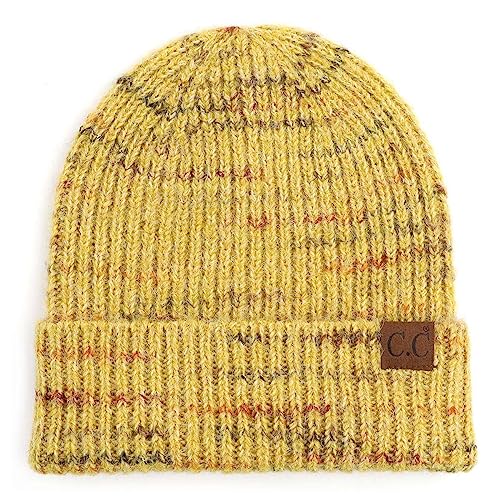 C.C Unisex Warm Soft Recycled Yarn Skully Beanie, 2 Way Cuff Mustard