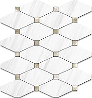 Vista 12 de STICKGOO 1 hoja de salpicaduras de pared para despegar y pegar, adhesivos de azulejos compuestos de aluminio Calacatta, salpicaduras autoadhesivas