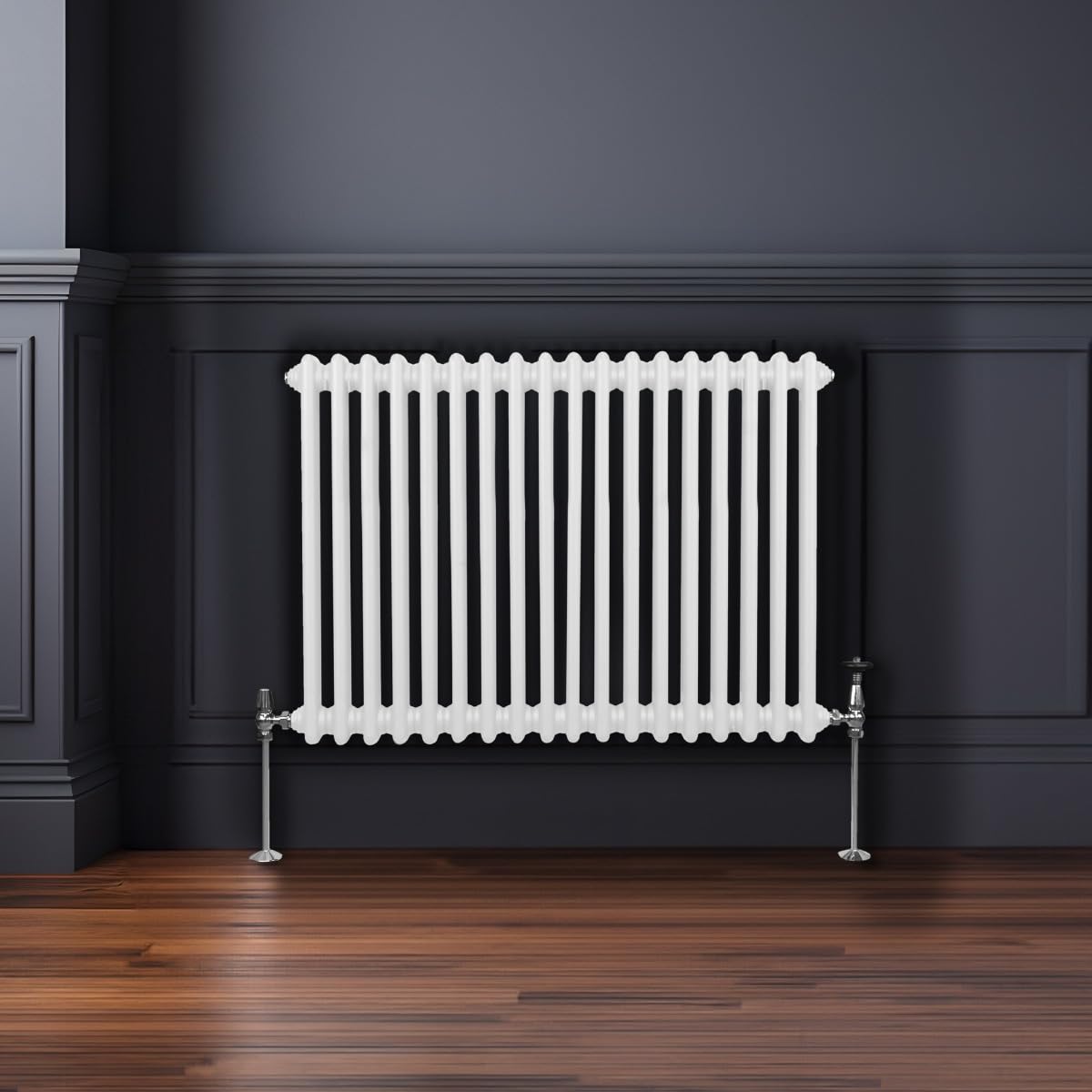 Radiatore Termosifone a 2 Colonne 600 x 832mm Moderno Centralizzato Bianco in Acciaio Inox Orizzontale a Parete Cucina Soggiorno Bagno Kit di Fissaggio e Spazzola Inclusi