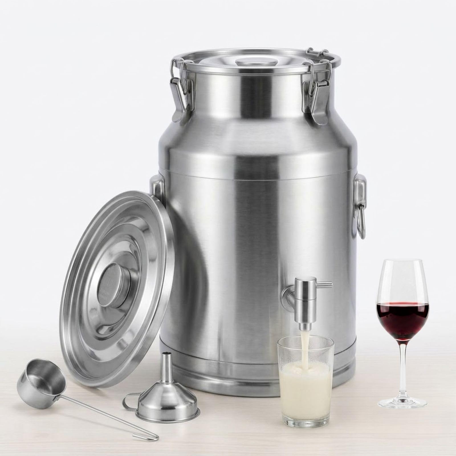 5L 14L 28L 58L Cántaro Leche Acero Inox, Dispensador Bebidas con Grifo | Cubo Hermético para Líquidos, Barril Fermentación Vino, Contenedor Aceite de Granja o Camping(With Spigot,35L)