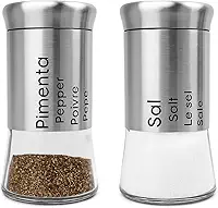 Kit Saleiro e Pimenteiro Premium em Aço Inox e Vidro 2 Peças com Design Moderno e Fácil de Limpar Ideal para sua Cozinha