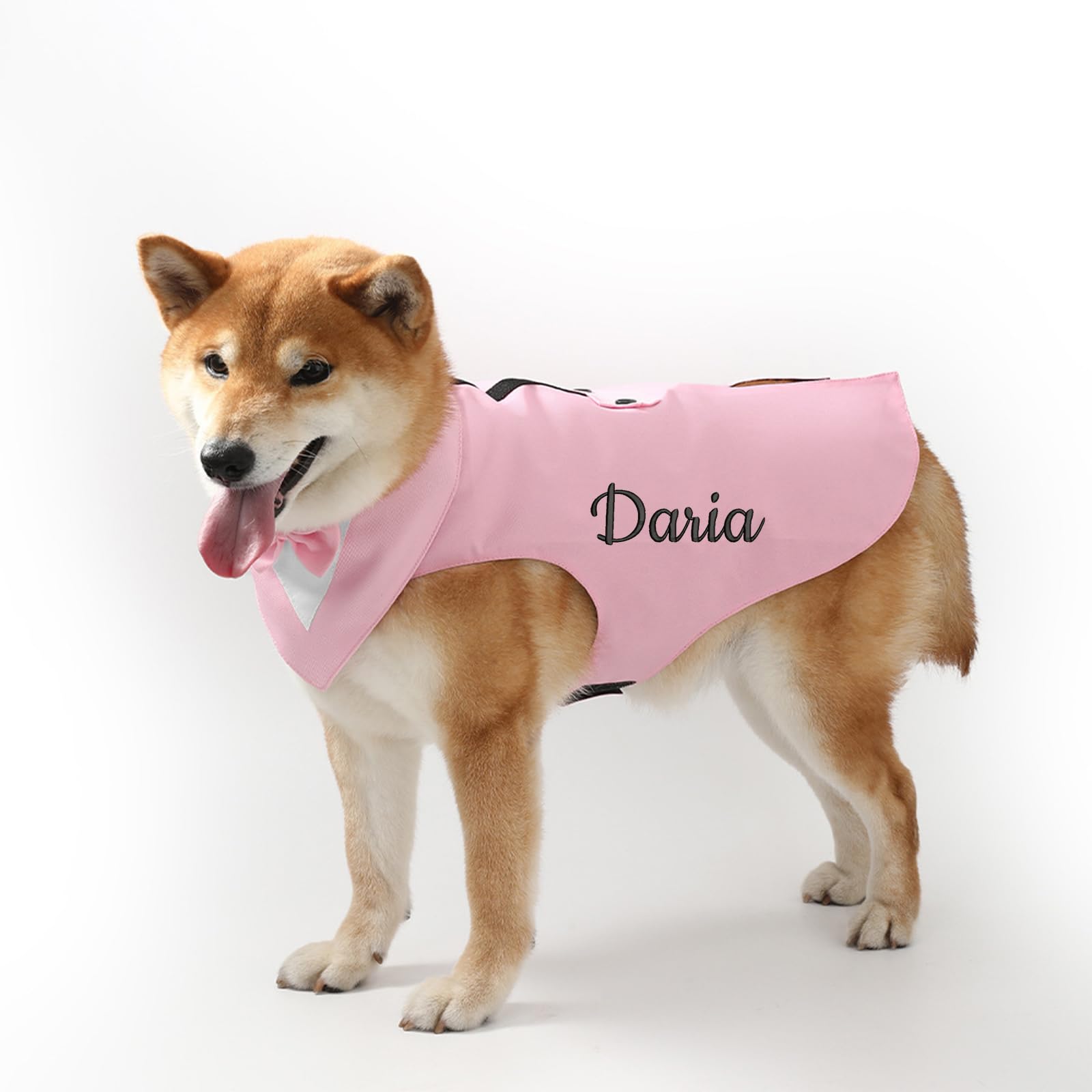 Personalised Dog Tuxedo Bow Tie Suit,Custom Clothing & Accessories For Dogs With Embroidered Name,Dog Costume For Dogs Birthday Halloween Wedding Party (Pink(Suit))