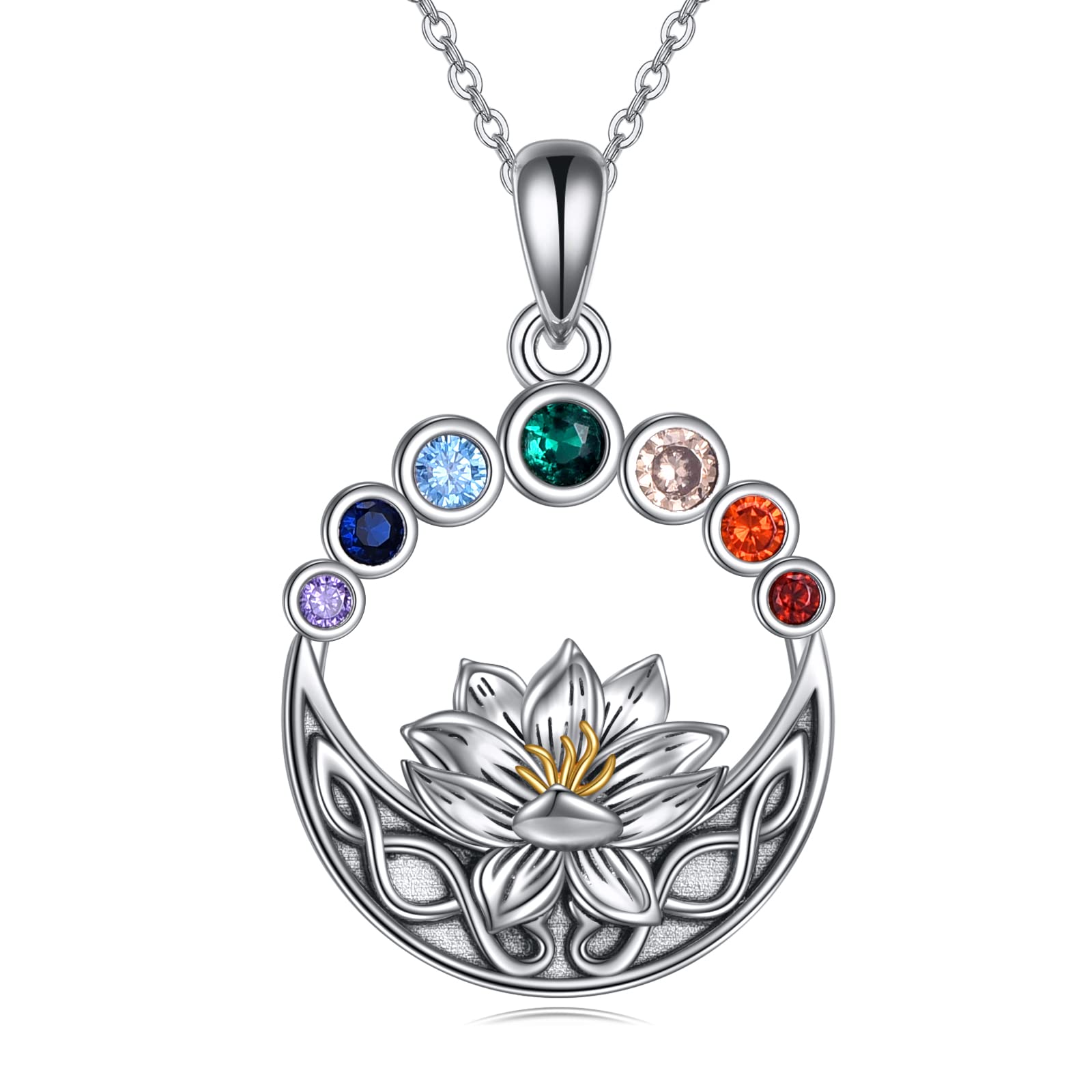 Axeluna Chakra-Halskette, Sterlingsilber, Lotusblüte, keltischer Knoten, Anhänger, Halskette, Heilung, Yoga, Schmuck, Geburtstag, Weihnachten, Geschenke für Frauen, Mutter, Tochter, sie