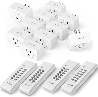 Wireless Remote Control Outlet Plug Indoor, Battery Operated On/Off Light Switch for Electrical Outlet, Fan, 15A/1875W, No Wiring & Expandable- 10 Pack with 4 Remotes