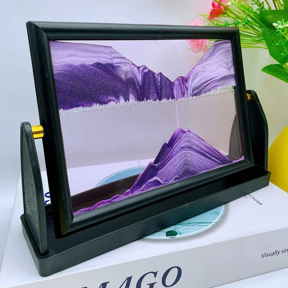 Cehjzqrpl D Moving San Art Ecor, Rotatable Moving San Art Picture,3 Decor Ornament Sandscape Liqui Motion Office Esk Toy, Glass Frame Isplay Flowing Relaxing Gift(D)