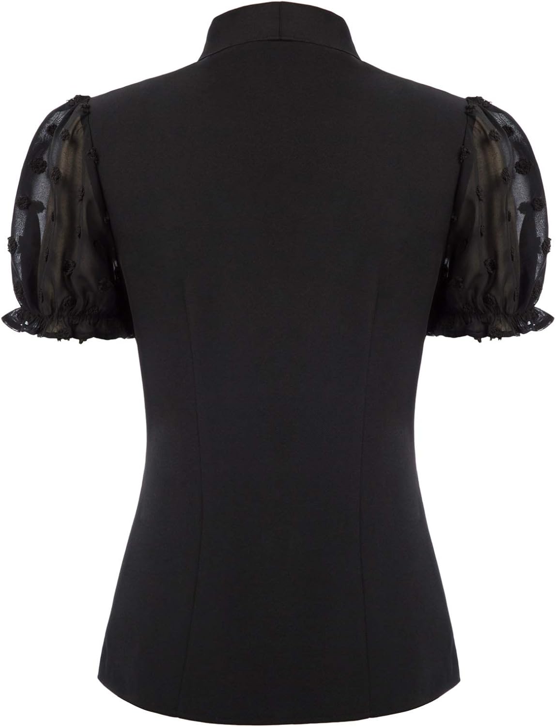 Belle Poque Summer Short Sleeve Office Button Down Blouse Vintage Business Casual Shirts Tops with Bow Tie - Image 4