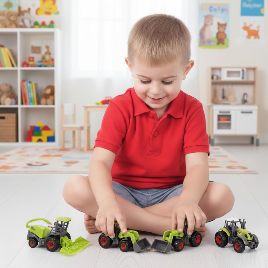 Toyland® Set di 5 giocattoli per macchine agricole in metallo pressofuso verde - circa 4,5 cm ciascuno - Include trattori, mietitrebbie e altro!