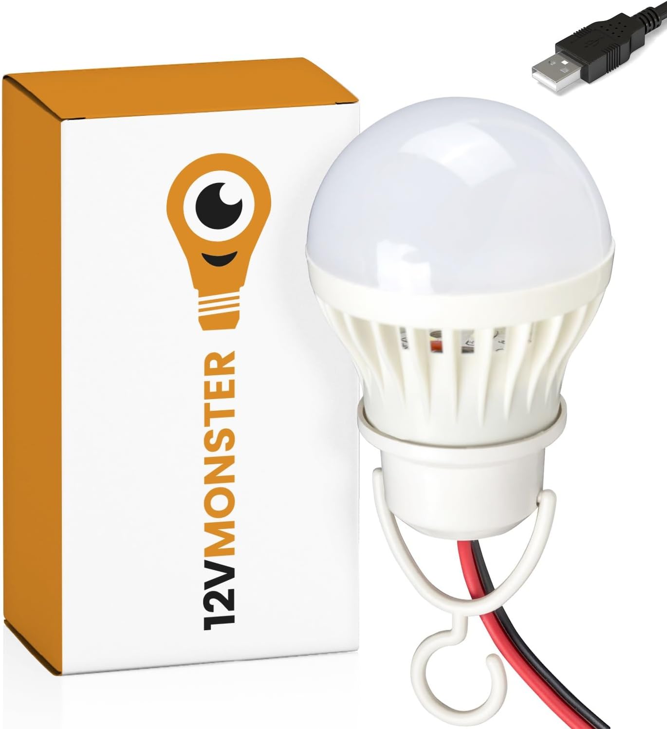 12Vmonster USB Port Powered LED Light Bulb I 5V 6V Warm White LED Lamp for Desk Portable Lighting I Power Bank Laptop Ready LED Lights - 3000K Soft Calm White Glow