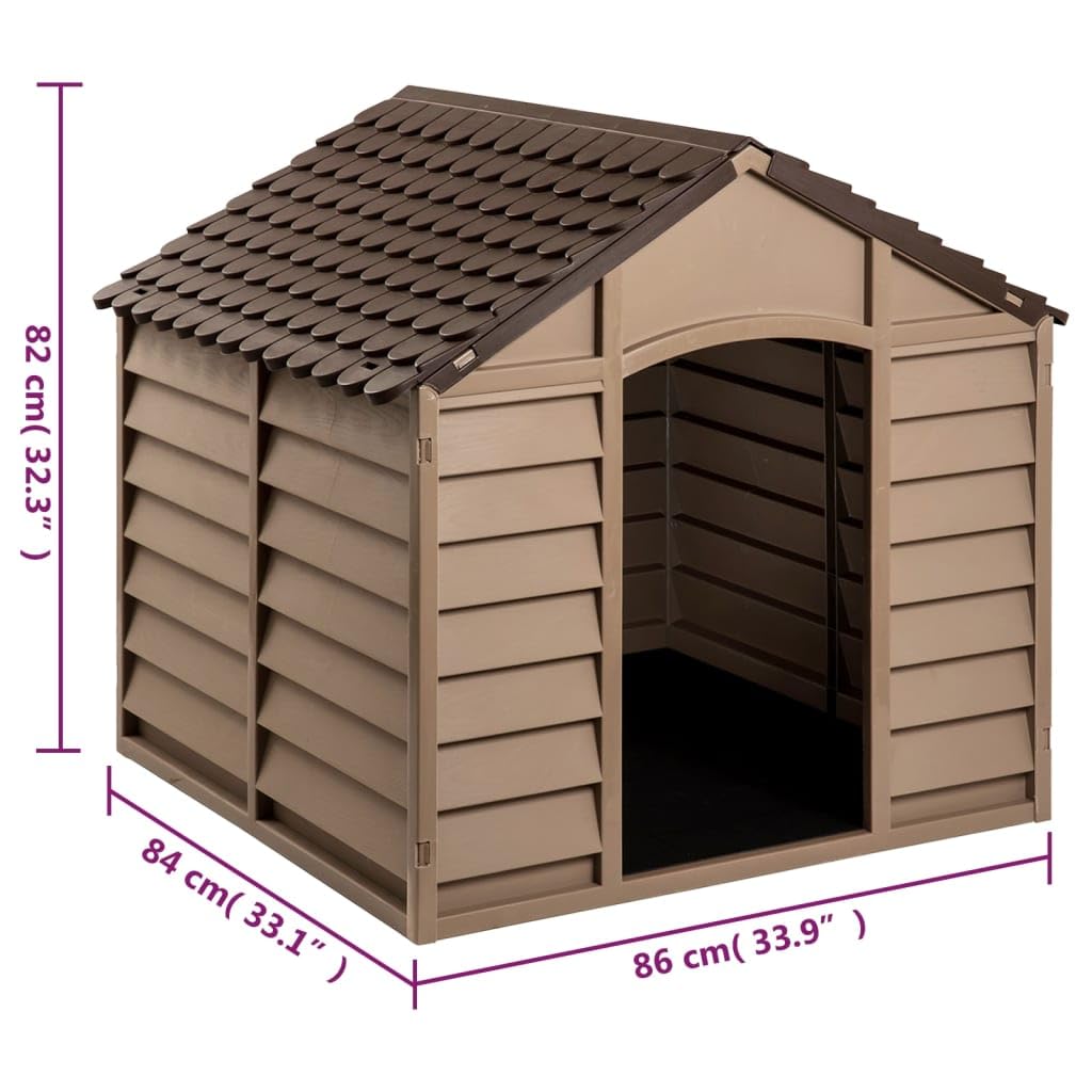 Hundehütte Braun 86x84x82 cm Polypropylen | Regenfestes Dach, Offener Eingang, Leichte Montage, Robustes Material