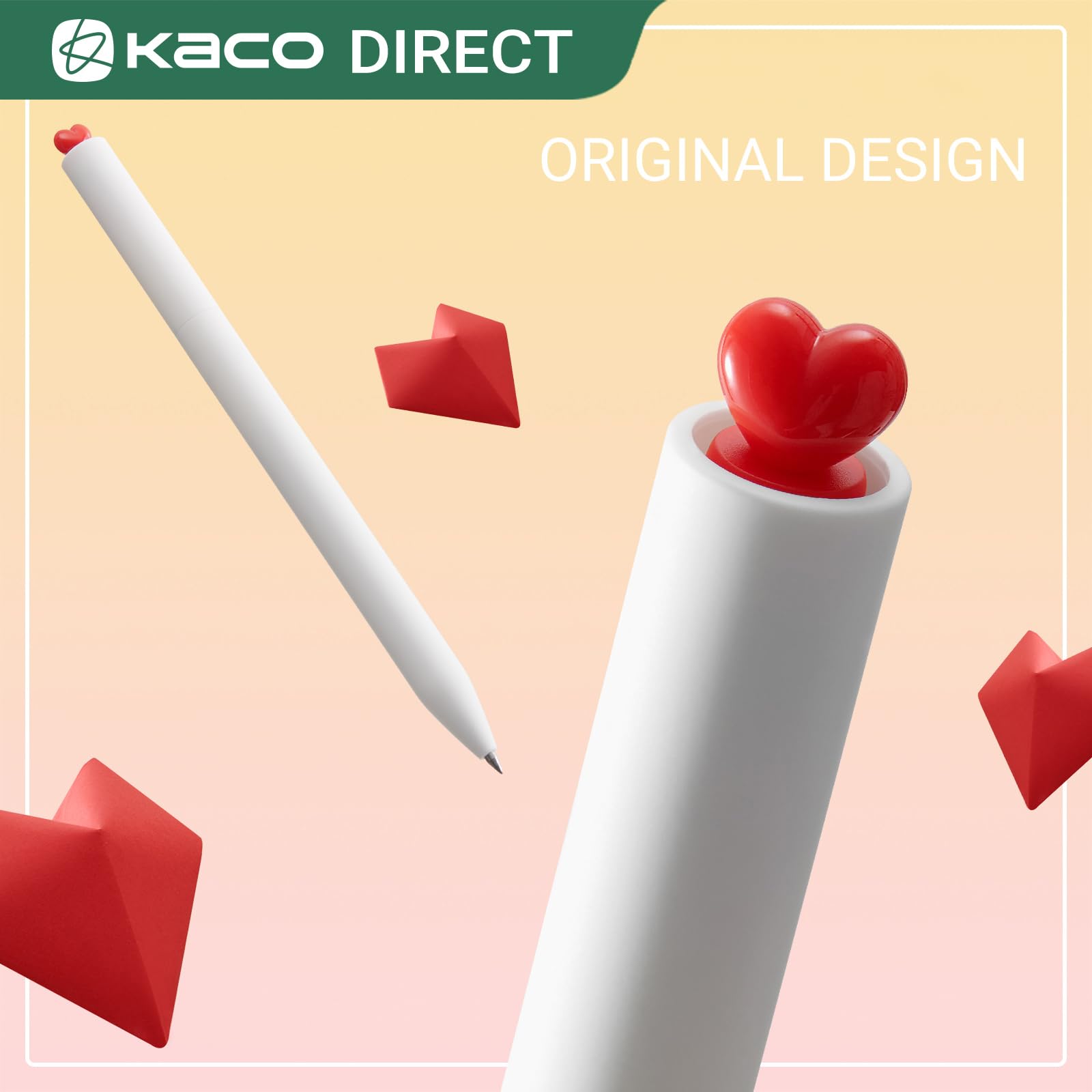 Kaco FIRST Gel Pens Cute Stationery, Pack of 2 Pieces Heart Pen Set with Extra 4 Black Refills (): 2 White