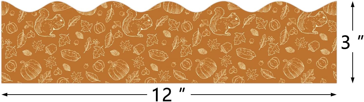 72 Feet Fall Boho Bulletin Board Borders Pumpkin Leaves Border Autumn Retro Bulletin Board Borders for Fall Classroom School Home Office Décor image 2