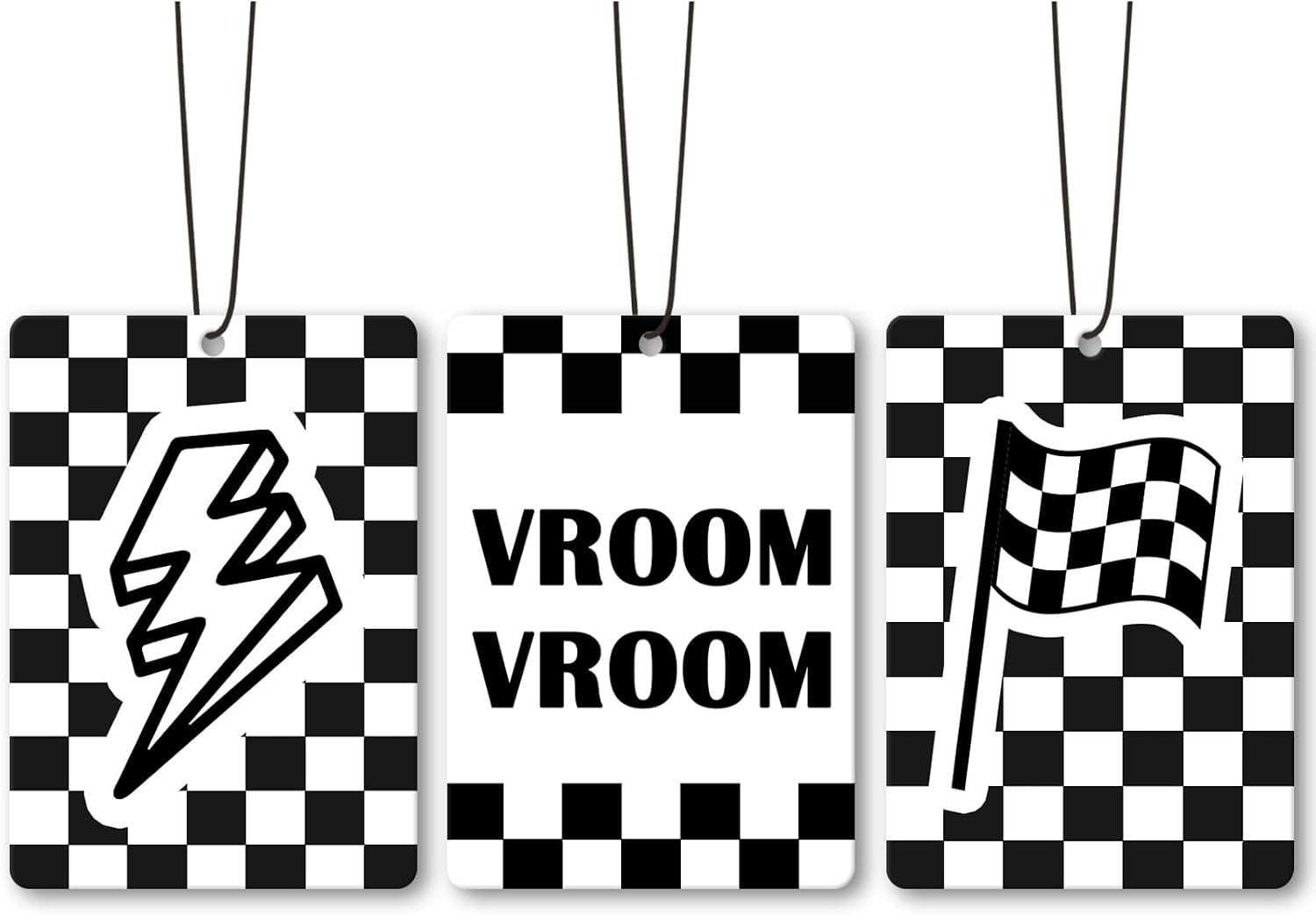 Black Checkred Race Car Air Freshener Accessories 3pcs, Boys Vroom Hanging Air Fresheners Decor for Teens Playroom Closet, Racing Car Scent Fragrance Card Gifts for Men Drawer
