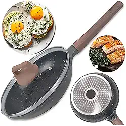 Frigideira Antiaderente 24 cm em Alumínio Revestida em Cerâmica Com Tampa Vidro Temperado e Cabo Resistente ao Calor Fundo de Aluminio para Fogão a Gás, Elétrico ou Indução (24 cm)