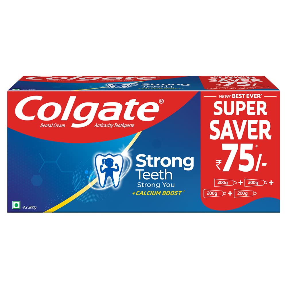 Strong Teeth Cavity Protection Toothpaste, Colgate Toothpaste with Calcium Boost, 800gm (Buy 3 Get 1 Free), India's No.1 Toothpaste