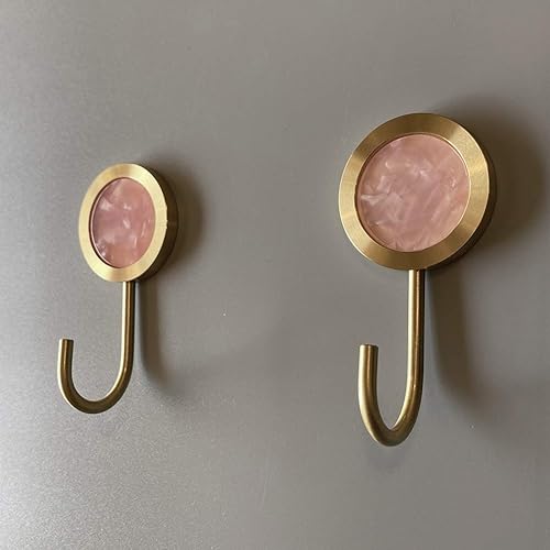 PLEASANT BREEZE Gancho decorativo de pared de latón macizo, soporte de pared sin agujeros, gancho dorado brillante (verde ágata oscuro, paquete de 2)