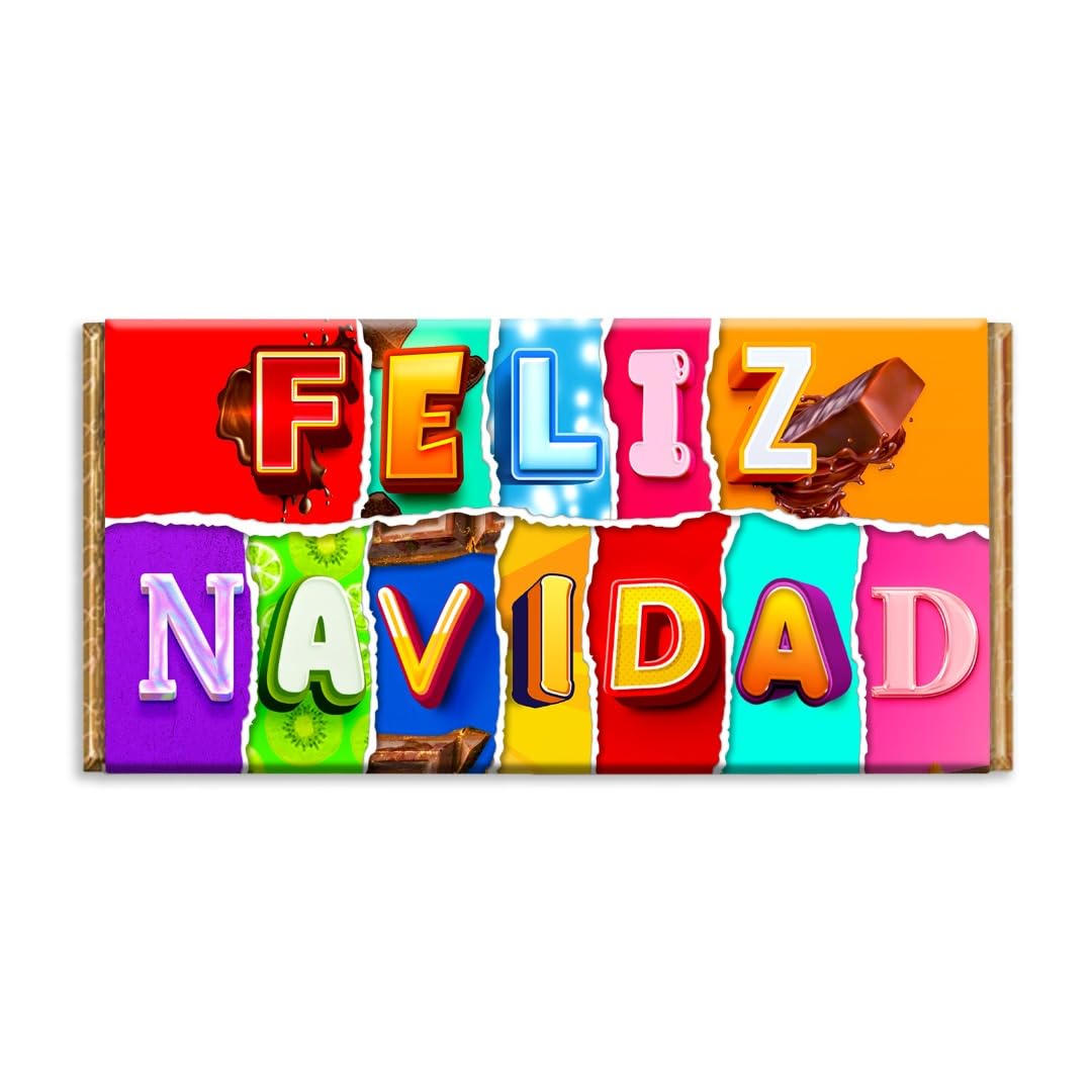 Feliz Navidad Merry Christmas Xmas Spanish Chocolate Bar Wrapper Novelty Gift Present (With Chocolate Bar)
