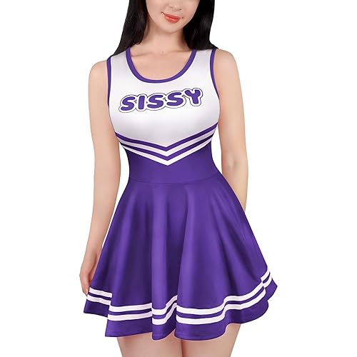 Littleforbig Women Sleeveless Overall Cheer Sissy Bodycon Mini Dress Skirt - Darkpurple - Large