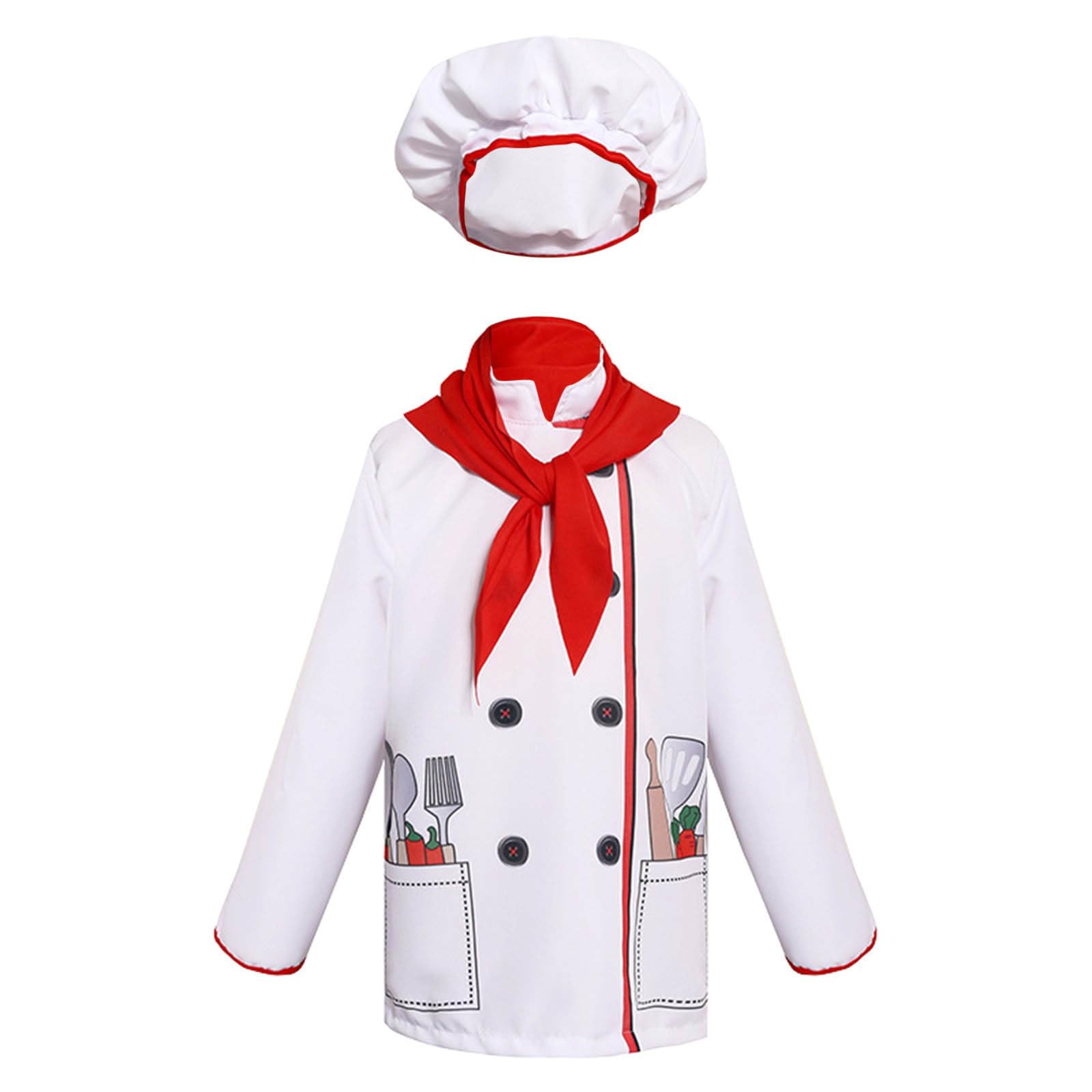 2025 Costume da cosplay per bambini Halloween a tema "Ritorno alla scuola" - Set di abiti da cucina per giovani ambizioni nelle esibizioni culinarie con cilindro e foulard triangolare Mikan Cosplay