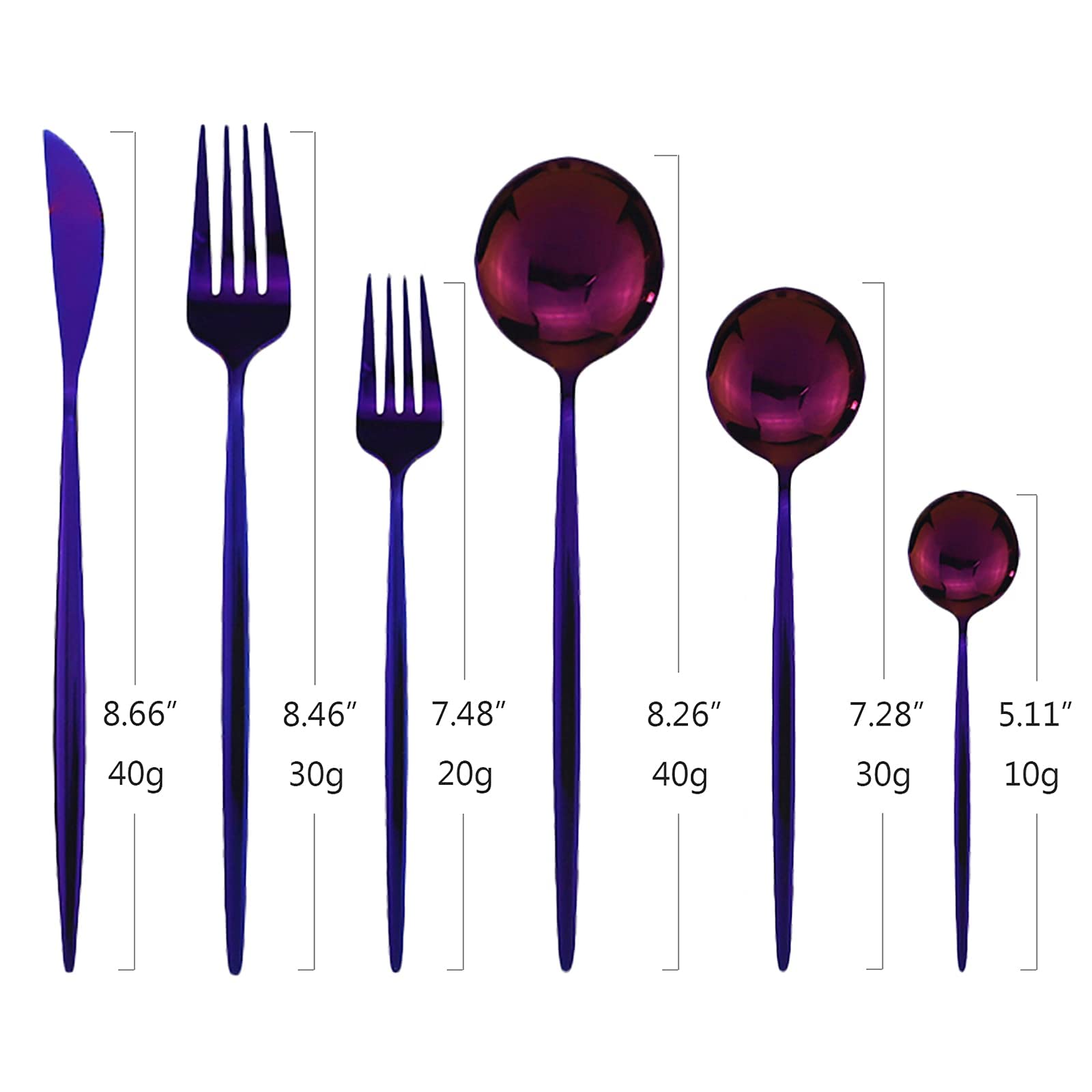 Juego de cubiertos de 36 piezas de color morado con espejo pulido, cubiertos de acero inoxidable 18/0 para cocina en casa, fiesta, hotel, restaurante, servicio de boda para 6