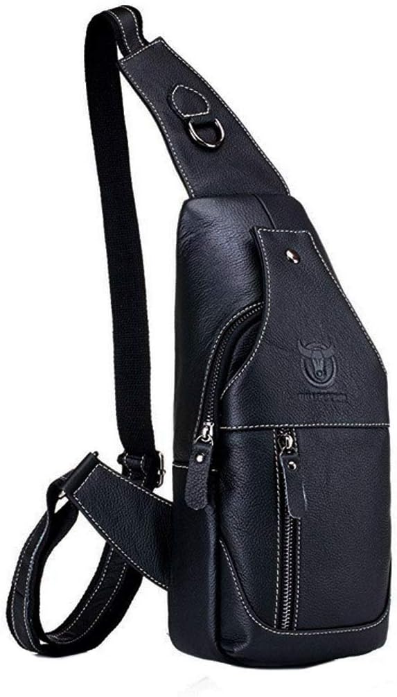 Hebetag Leather Sling Bag Backpack for Men Women Travel Outdoor Camping Crossbody Shoulder Chest Day Pack Hiking Walking Backpacks Black