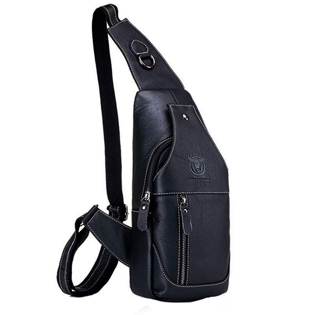 Hebetag Leather Sling Bag Backpack for Men Women Travel Outdoor Camping Crossbody Shoulder Chest Day Pack Hiking Walking Backpacks Black