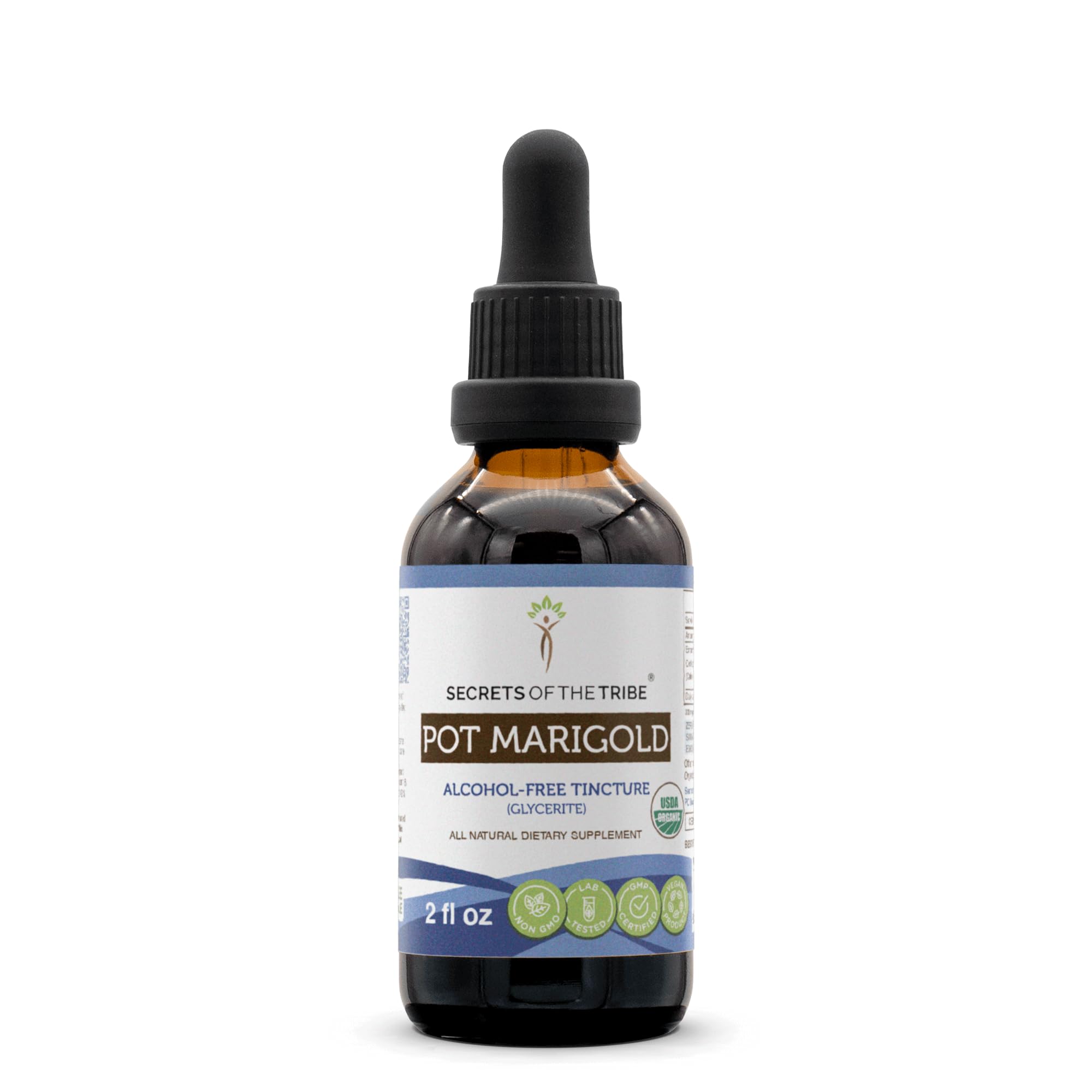 Secrets of the Tribe Pot Marigold Alcohol-Free Liquid Extract, Organic Pot Marigold (Calendula, Calendula Officinalis) Dried Flower Tincture Supplement (2 FL OZ)