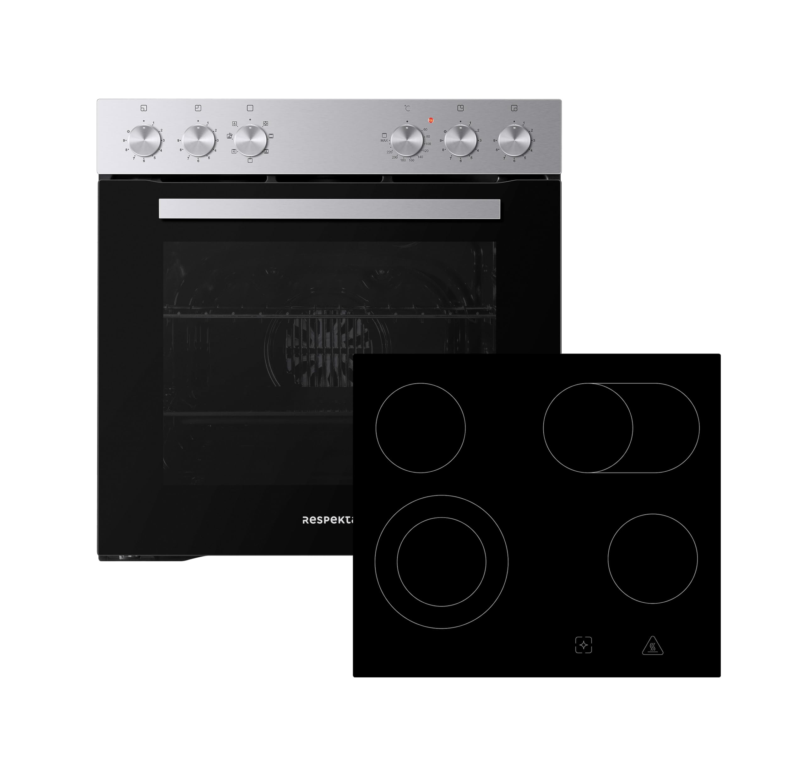 Backofen-Herdset HS2201-26 von Respekta: Einbau-Backofen mit rahmenlosem Glaskeramikkochfeld (72 L)