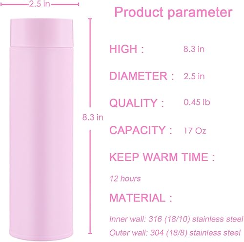 Miniatura 3 de Botella de agua termos de acero inoxidable de 17 onzas, con aislamiento al vacío, a prueba de fugas, mantiene las bebidas calientesfrías, ideal para