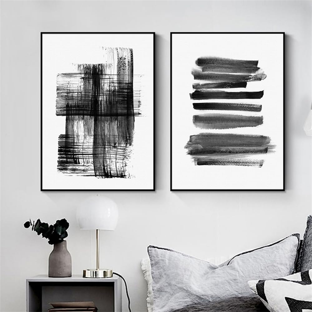 WBYZAC 2 Pieces Poster-Abstract Brush Strokes Black and White Ink Canvas Printing Paintings Posters Wall Art Pictures for Living Room Home Office Decoration-60 * 70cm (No Frame)