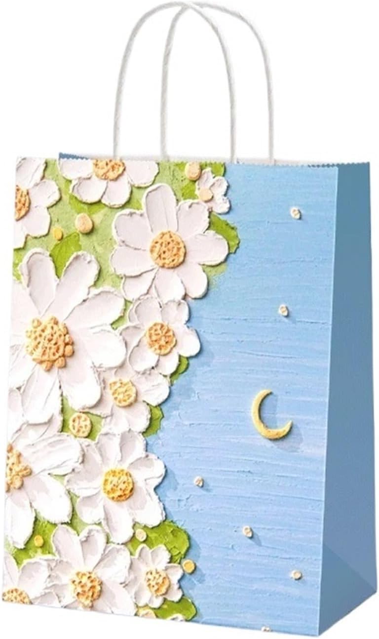 LNJMRU 5-50PCS Gift Bag Creative Oil Painting Portable Gift Holiday Gifts Kraft Paper Bag For Students(Blue,30PCS_21X27X11CM)