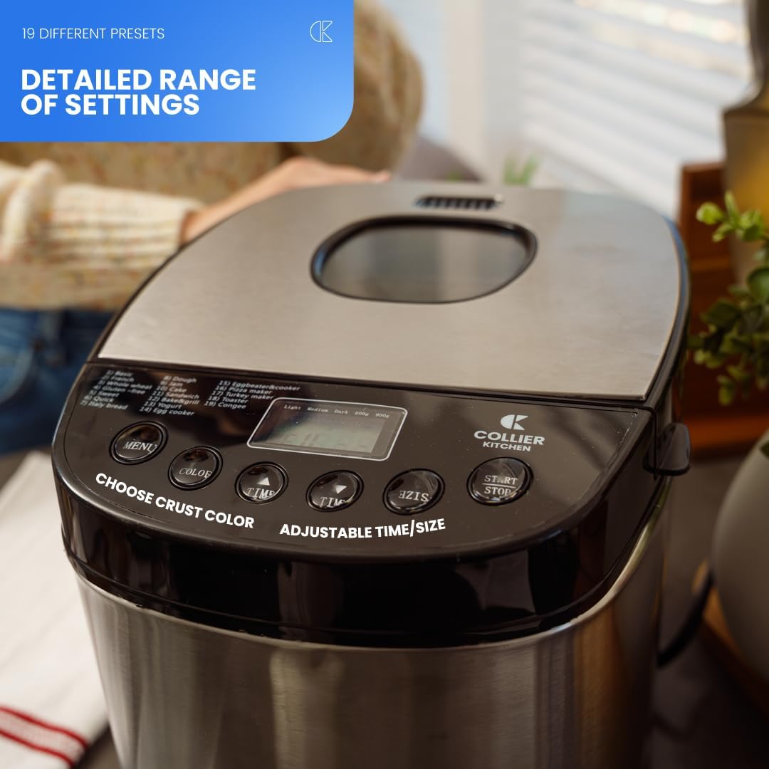 Automatic Bread Maker with Multiple Settings | Compact Bread Machine with Viewing Window and Adjustable Crust Control | Easy Home Bread Maker by Collier Kitchen