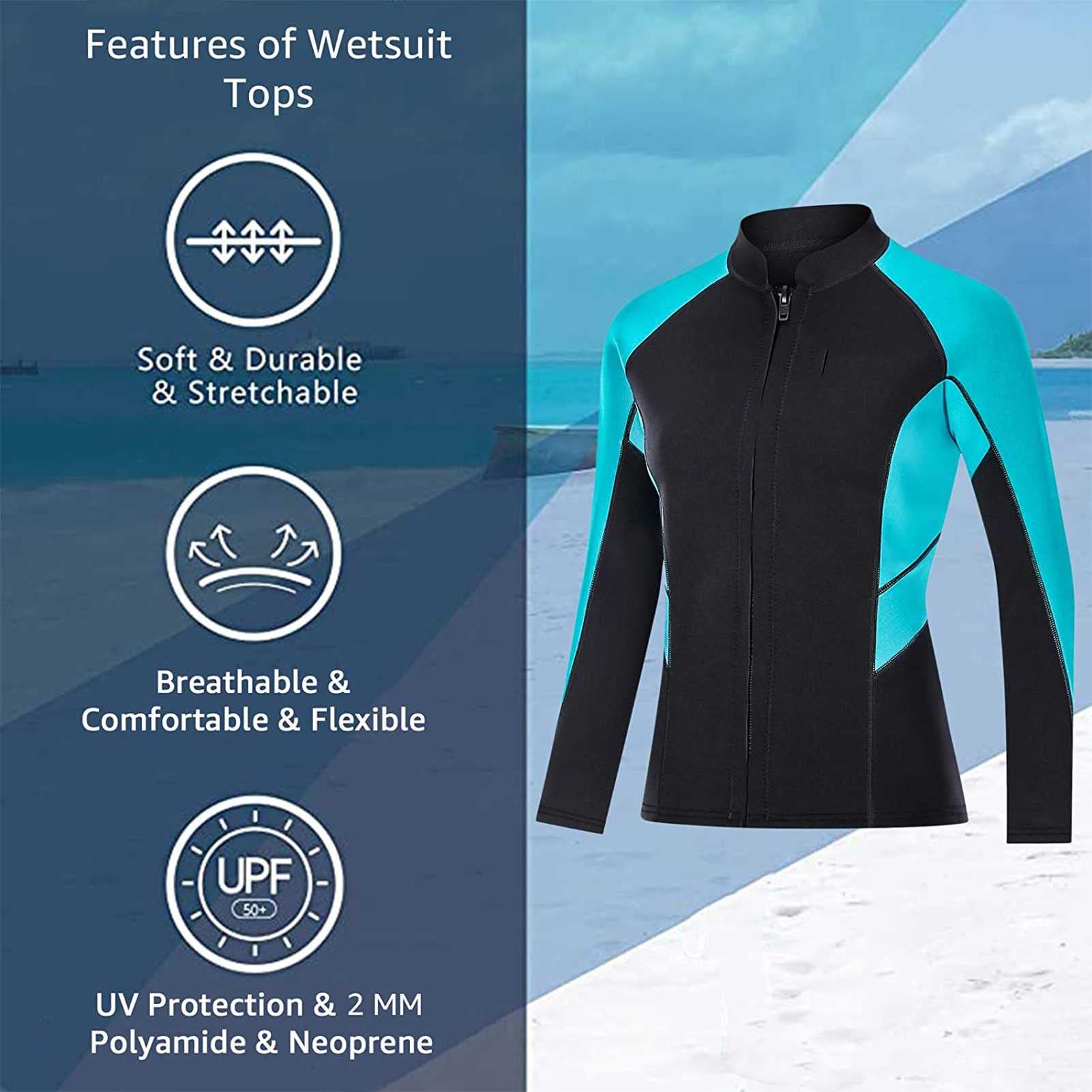 Kurtka Wetsuits dla kobiet 2 mm neoprenowy zamek z przodu długi rękaw surfing pływanie stroje do nurkowania nurkowanie surfing nurkowanie nurkowanie pływanie sporty wodne (czarny M)