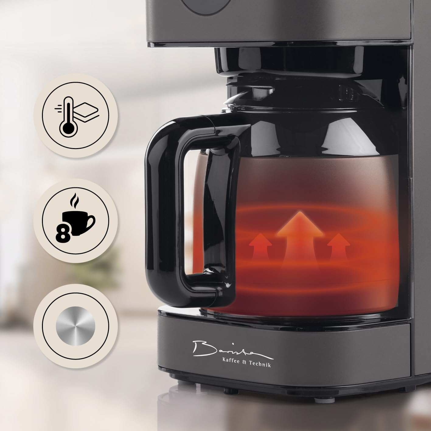 Barista Cafetière filtre Touch Iso | Cafetière avec carafe isotherme | Filtre avec écran digital & minuterie | 900W | pour 8 tasses | Verseuse 1,25 litre