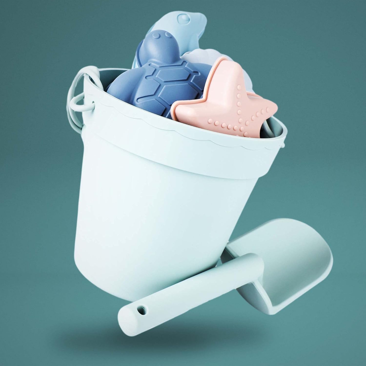 BLUE GINKGO Silicone Beach Toys - Beach Accessories for Kids - Travel Beach Bag, Sand Toy Molds, Shovel and Bucket Set - Baby Bath Water Play Toys, Toddler Outdoor Pool Summer Playset - 7pc (Green) : Toys & Games