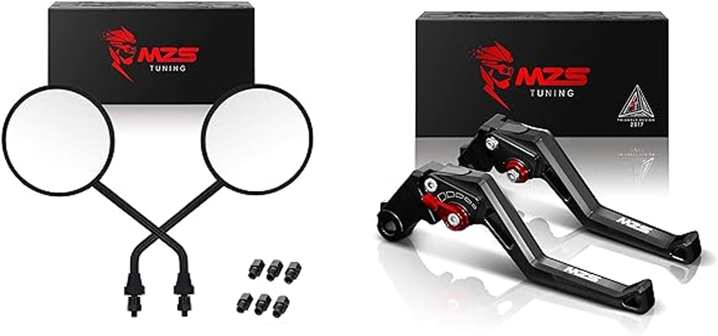 MZS Black Motorcycle Clutch Brake Levers Short Adjustable CNC + Motorcycle Mirrors Compatible with GROM MSX125 Monkey