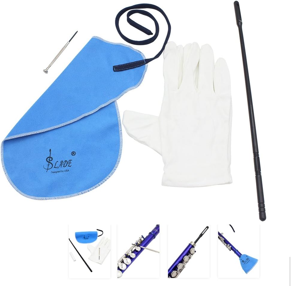 Andoer Flute Cleaning Kit Set with Cleaning Cloth Stick Screwdriver Gloves