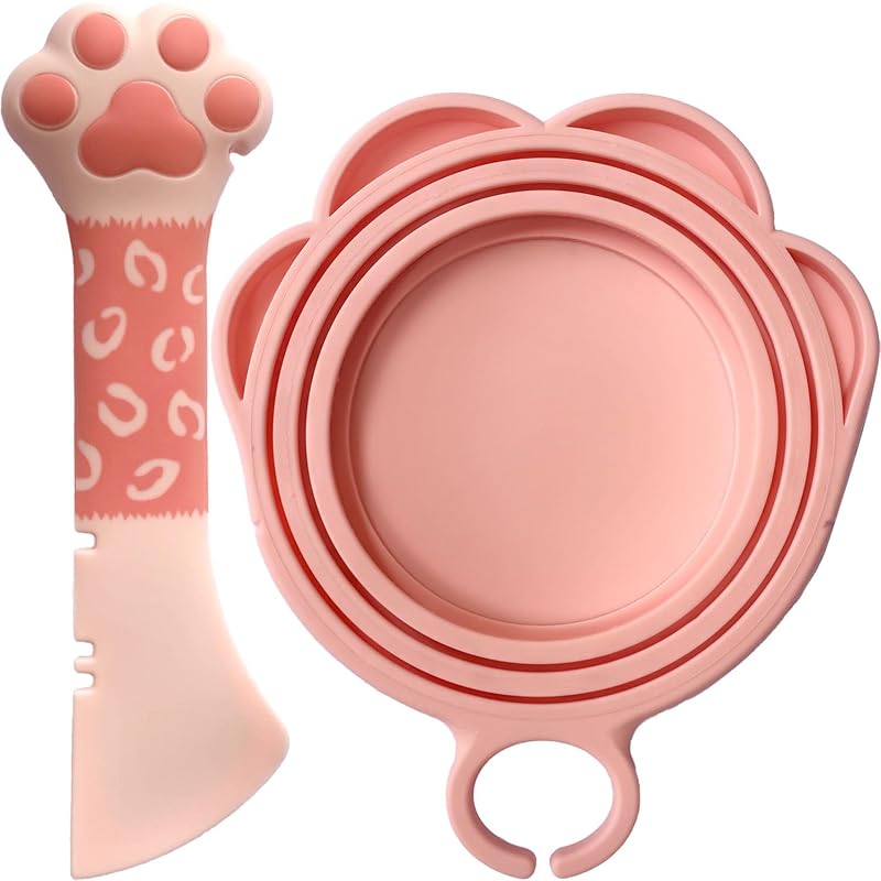 Tampa Universal para Lata de Ração Úmida com Colher Abridor em Silicone Rosa ScivoKaval