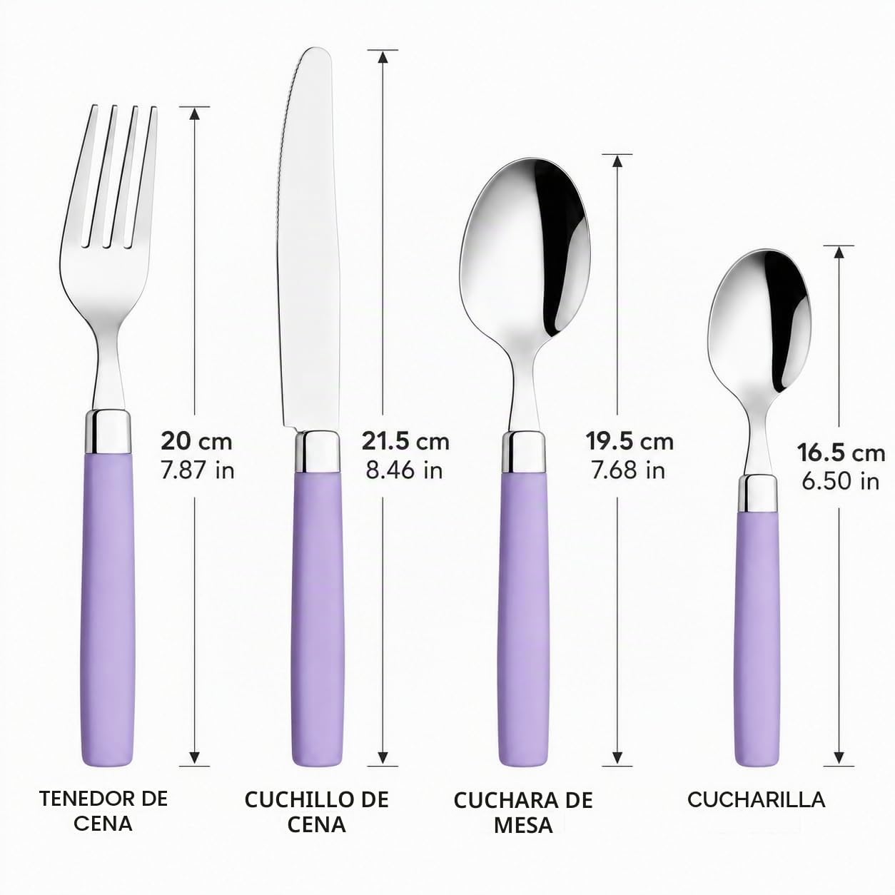 EXZACT Juego de cubiertos de acero inoxidable, 16 piezas, asas de colores, 4 tenedores, 4 cuchillos, 4 cucharas de mesa, 4 cucharas de té