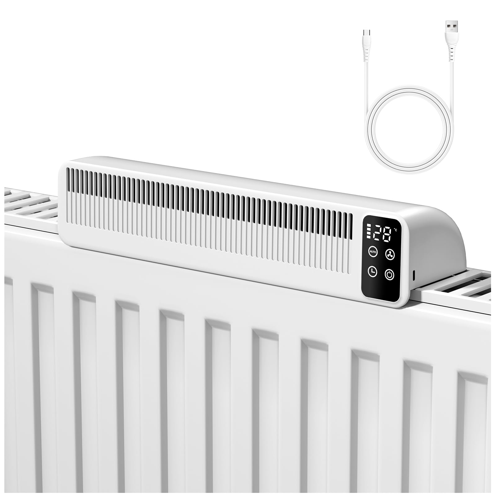 Heizkörper Ventilator Heizungslüfter, Lüfter für Heizkörper Verbesserung der Wärmeverteilung, Energieeinsparung 2 Modi Heizungsventilator (1 Stück, Weiß)