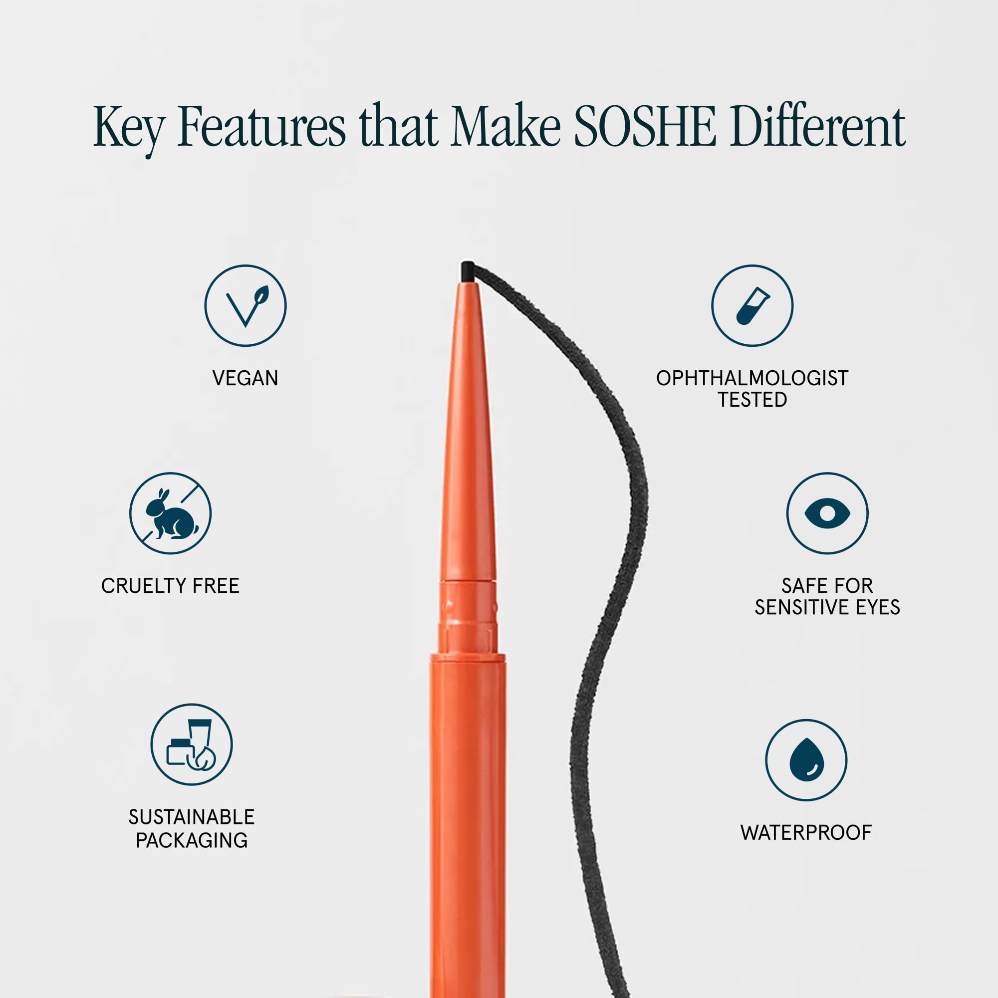 SOSHE Beauty – Präzisions-Eyeliner, wasserfest, 1,5 mm, fleckenresistent, einfache Nachfüllungen, tierversuchsfrei, zertifiziert als negativer Kunststoff