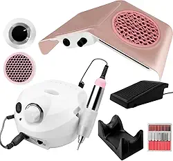 Kit Lixadeira Motor Porquinho com Pedal e Sugador Aspirador de Pó para Unhas Acrigel, Gel e Fibra (Branco)