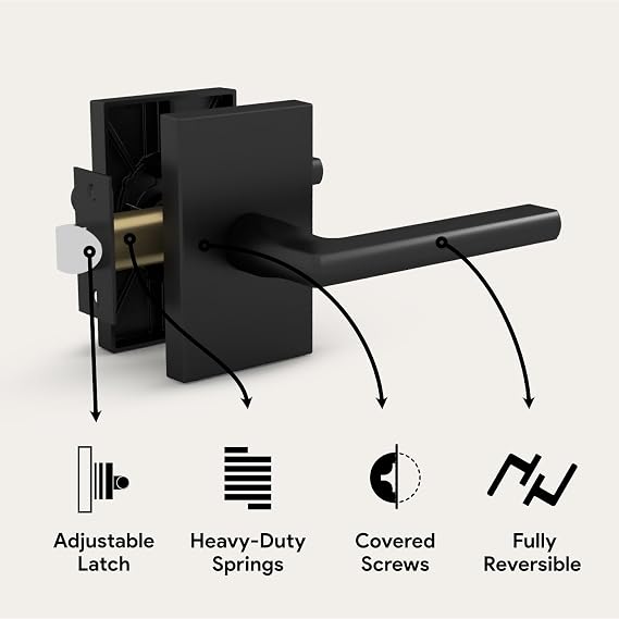 Mega Handles Glamor Collection - Reversible Passage Door Handle + Transom Chain (Matte Black)