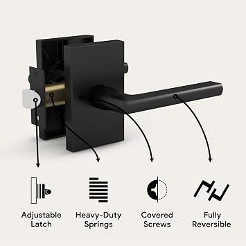 Mega Handles Glamor Collection - Reversible Passage Door Handle + Transom Chain (Matte Black)