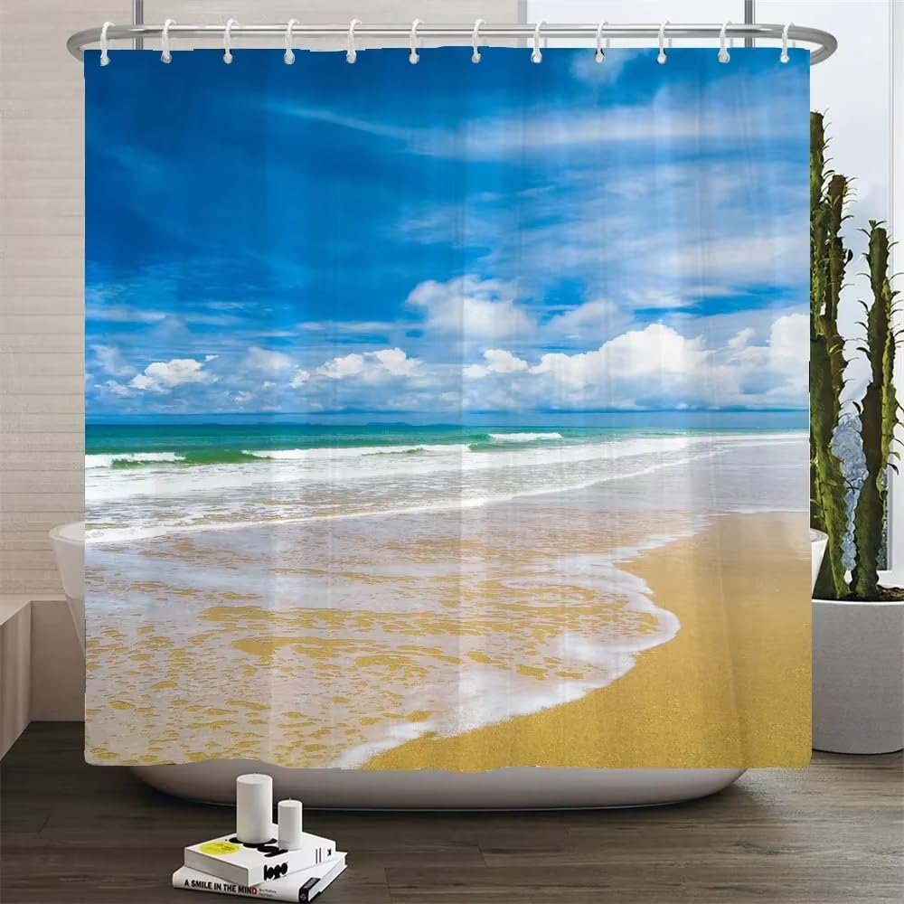 Rideau de douche imperméable effet 3D mer pour salle de bain saine