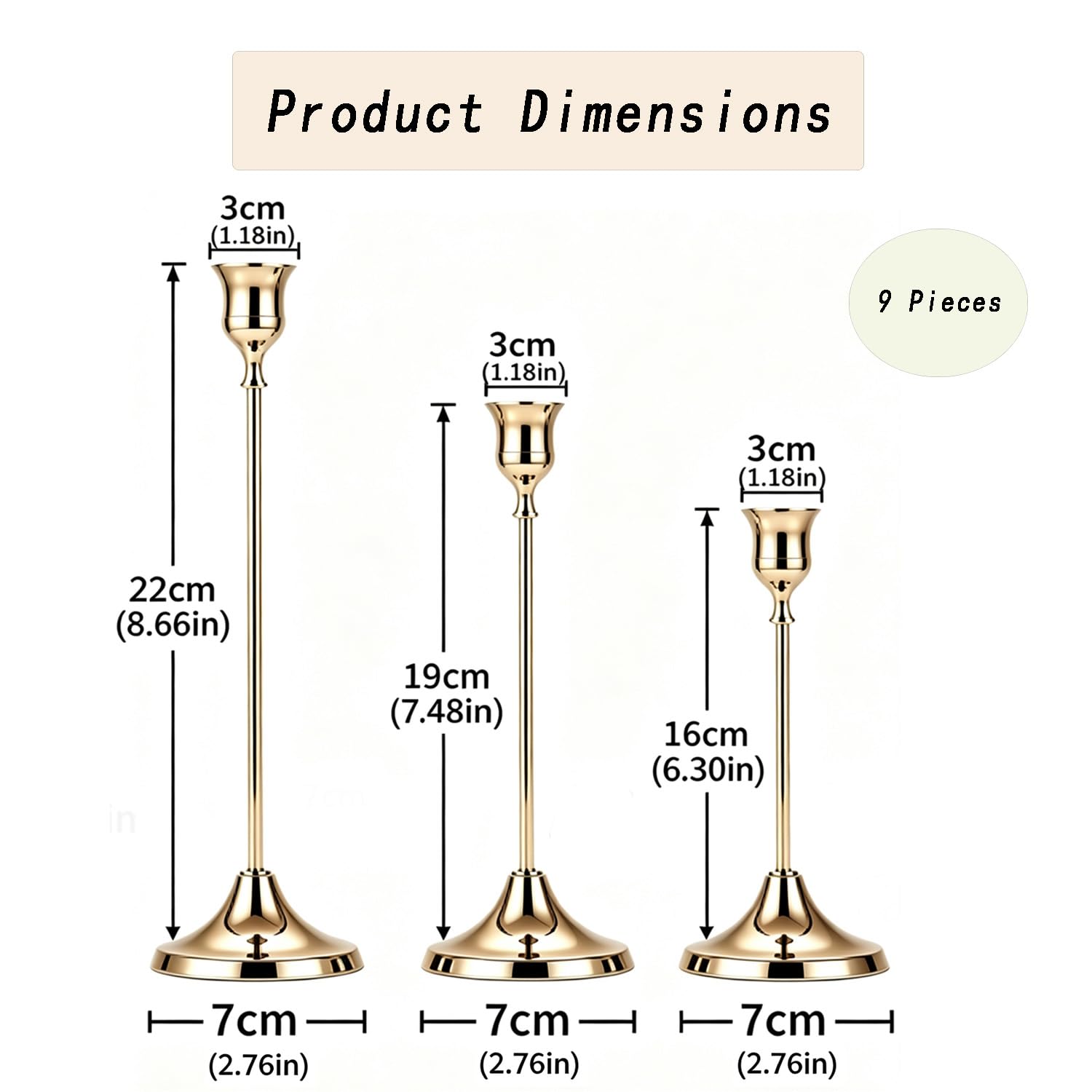 9 Pezzi Candelabri Dorati Vintage, Stile Europeo,Candele Coniche