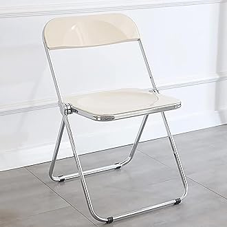 KAIHAOWIN Luxury Modern Acrylic Folding Chair Transparent Chairs-Ghost Stackable Crystal Folding Chair-PC Plastic Living Room Seat-Chrome Frame and Foldable Acrylic Chair for Outside Inside-White